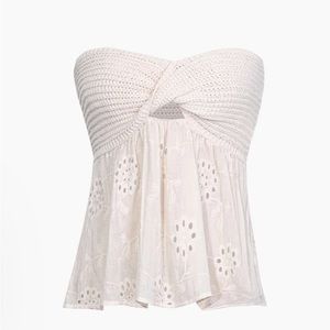Micas Knot Front Knit Embroidered Tube Top